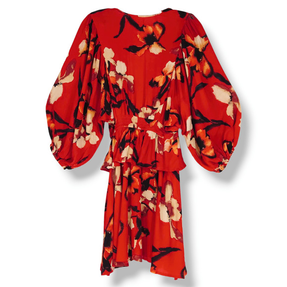 NWT Band of the Free Dolly Floral Puff Sleeve Mini Dress Sz. S [4-6] Red Gold - Picture 6 of 12